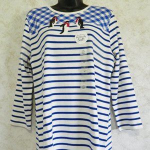 Kim Rogers Blue Stripe 3/4 Sleeve Top Medium